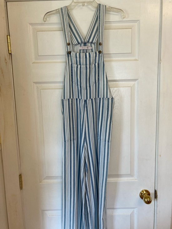 Billy T Pants - Billy T Striped Blue & White Women's Cotton Overalls Jumpsuit